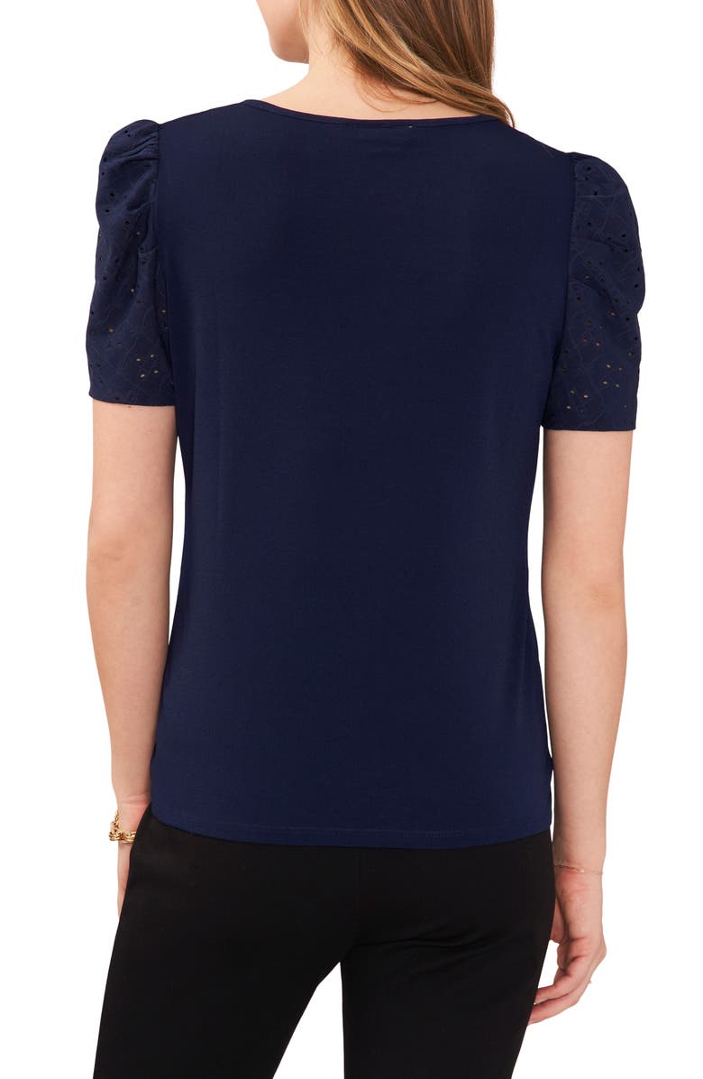 Chaus Eyelet Sleeve Knit Top, Alternate, color, Navy