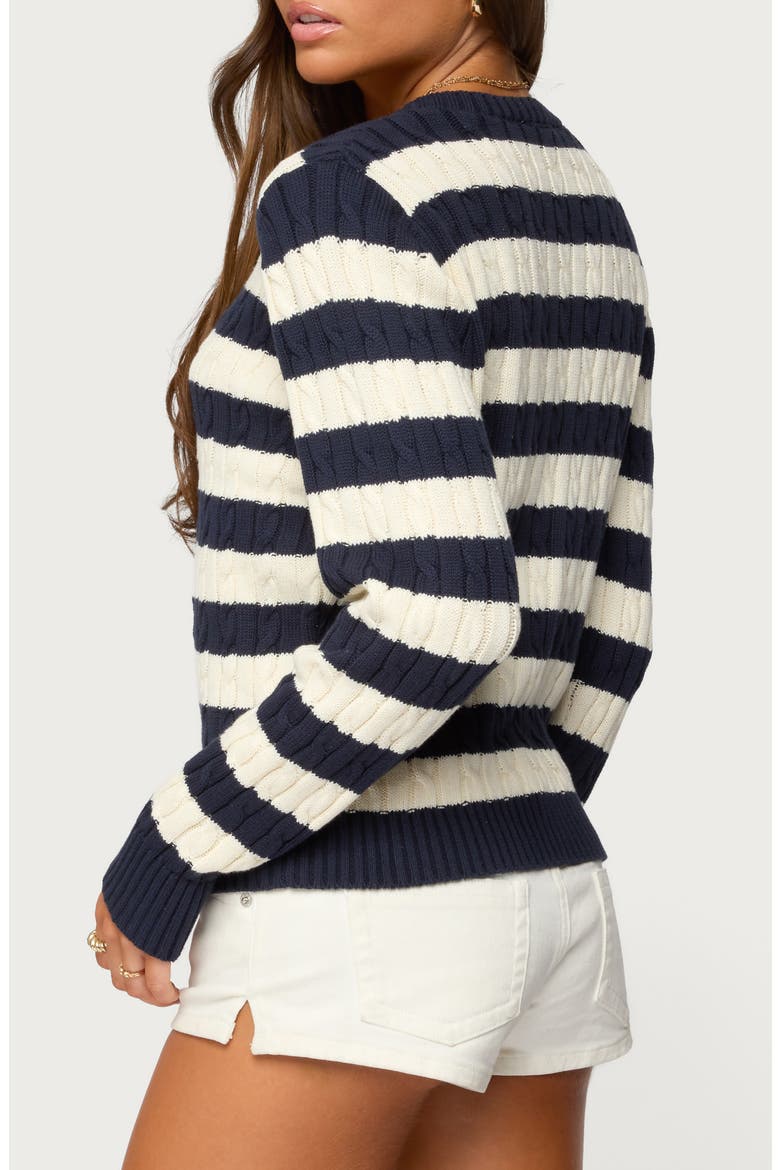 Mildred Stripe Cable Stitch Cotton Cardigan, Alternate, color, NAVY-AND-CREAM