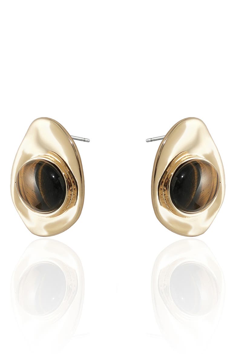 Tiger's Eye Stone Stud Earrings, Alternate, color, TIGERS EYE