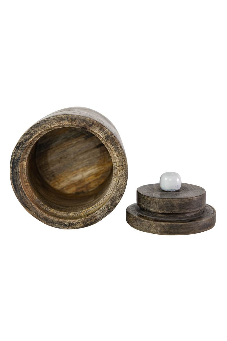 Round Canister Natural Mango Wood, Alternate, color, Brown