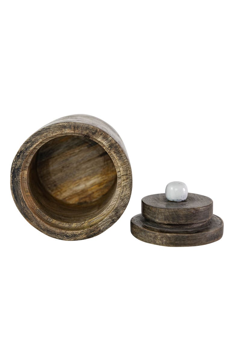 Foreside Home and Garden Round Canister Natural Mango Wood, Alternate, color, Brown