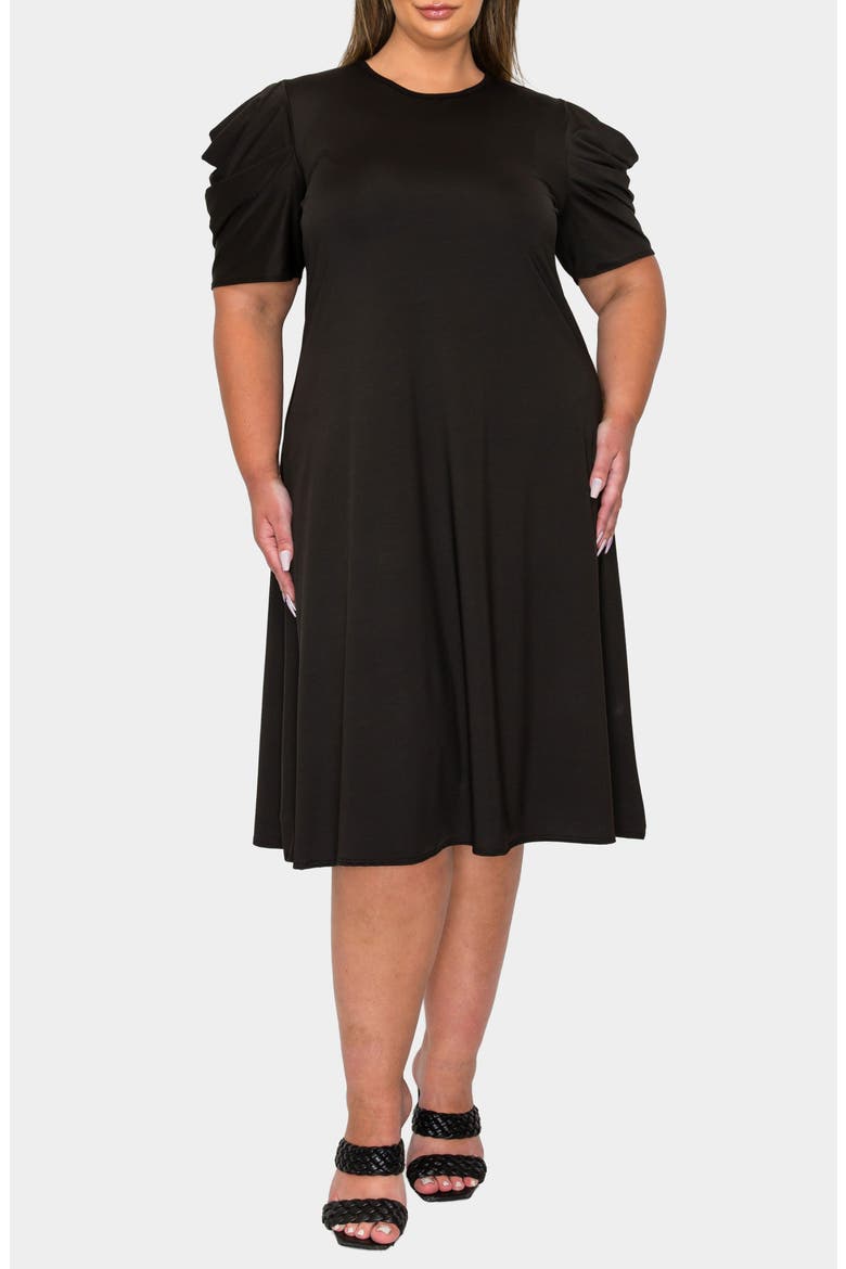 Aleyna Puff Sleeve A-Line Dress, Main, color, BLACK