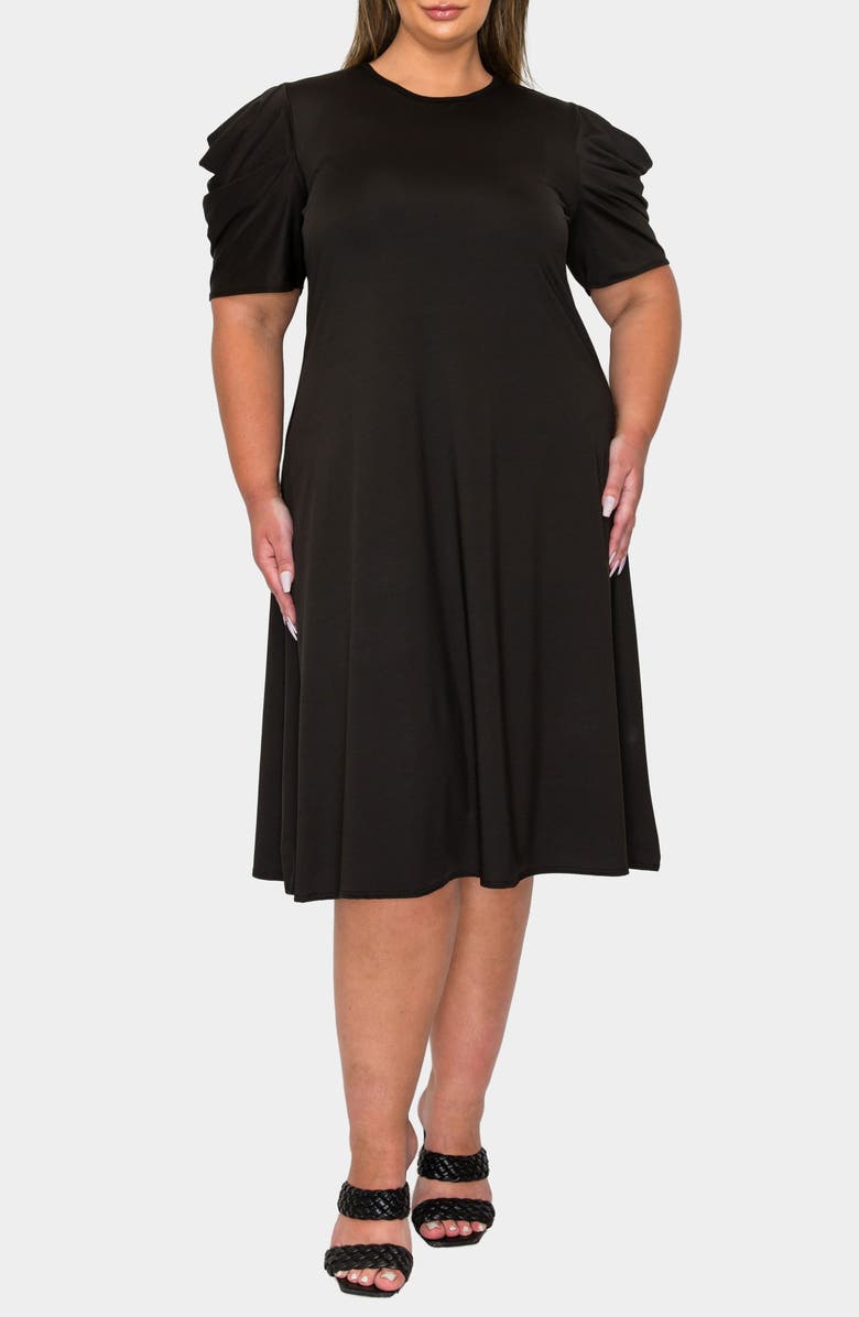 L I V D Aleyna Puff Sleeve A-Line Dress, Main, color, Black