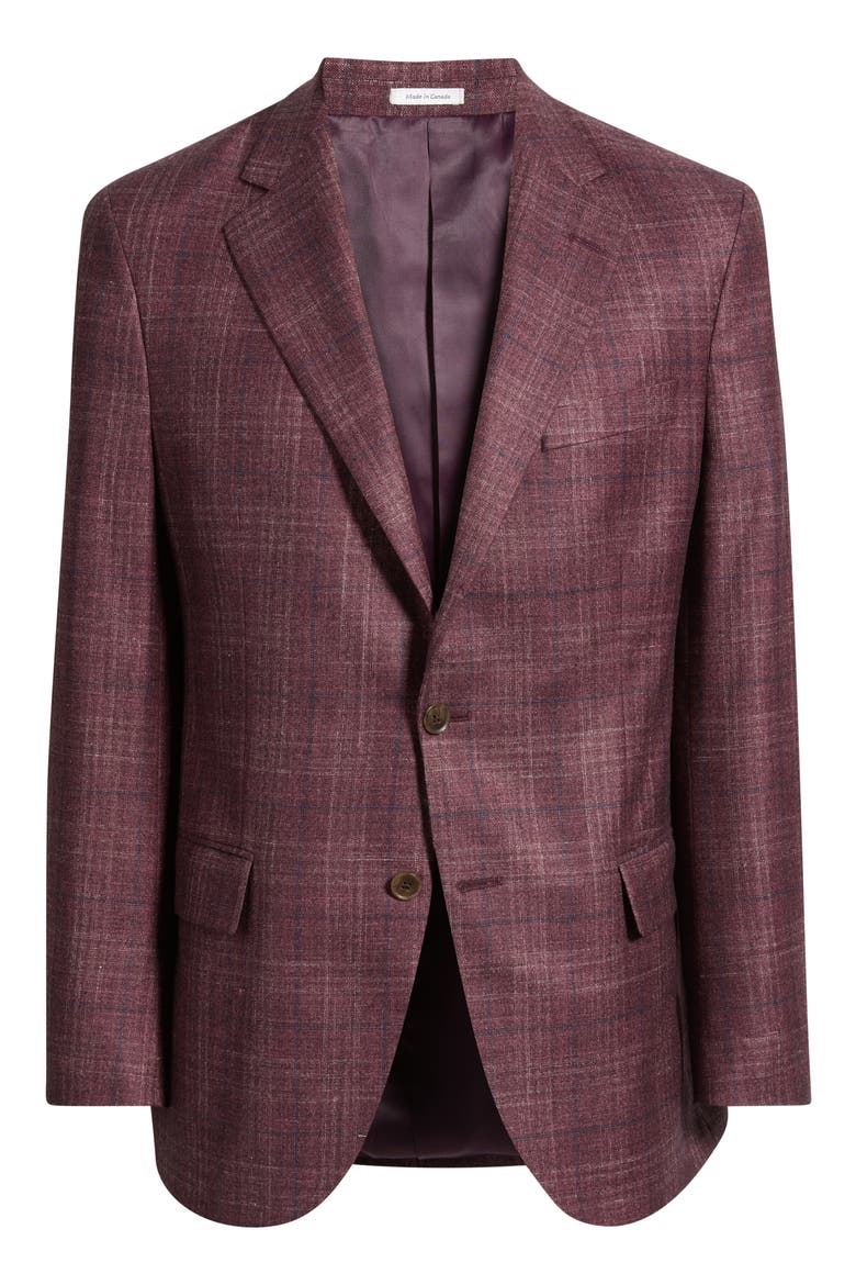 Flynn Classic Fit Red Glen Plaid Slub Wool & Silk Blend Sport Coat, Main, color, DARK RED
