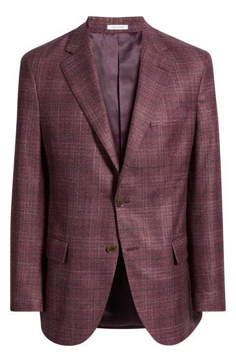 Flynn Classic Fit Red Glen Plaid Slub Wool & Silk Blend Sport Coat
