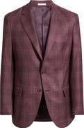 Peter Millar Flynn Classic Fit Red Glen Plaid Slub Wool & Silk Blend Sport Coat