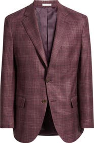 Peter Millar Flynn Classic Fit Red Glen Plaid Slub Wool & Silk Blend Sport Coat