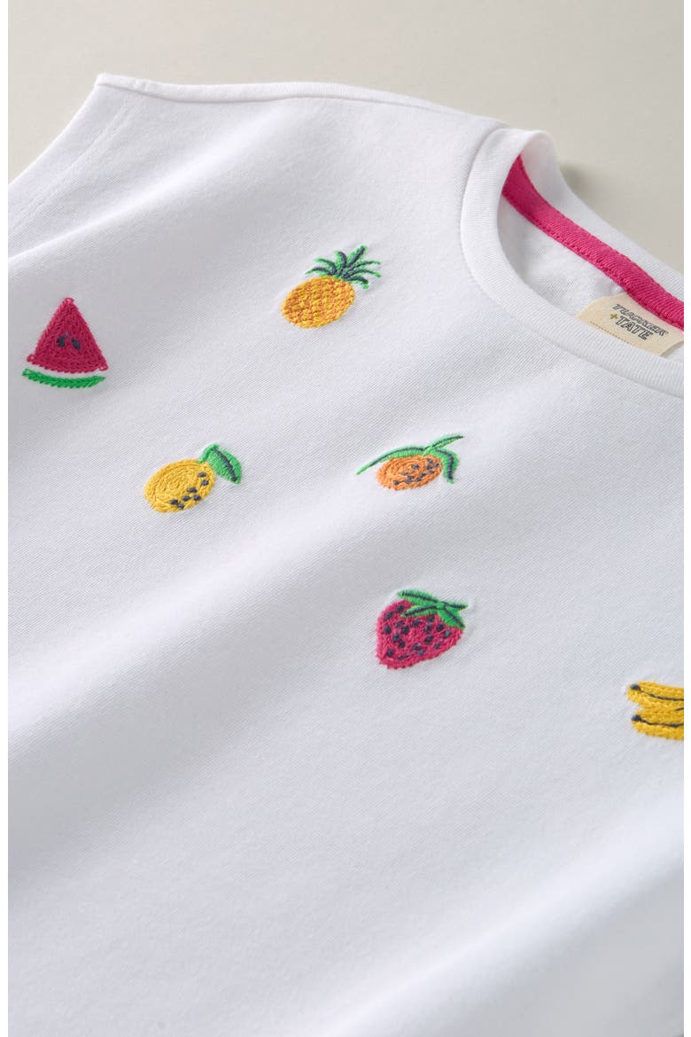 Kids' Fruit Embroidered Cotton T-Shirt, Alternate, color, WHITE SUMMER FRUIT EMBROIDERY