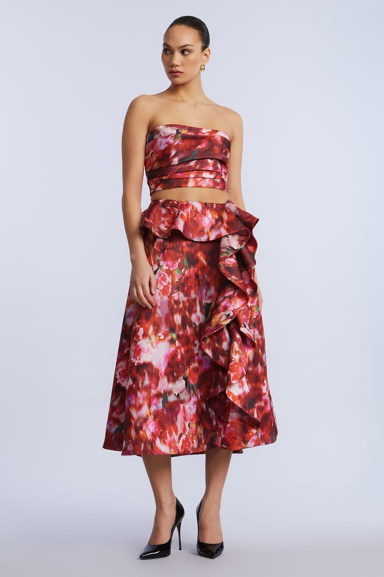 Pleated Satin Bustier, Alternate, color, Washed Rose Chili Pepper Print