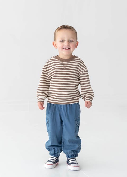 Max Long Sleeve Striped Raglan Ribbed Crew Neck Top