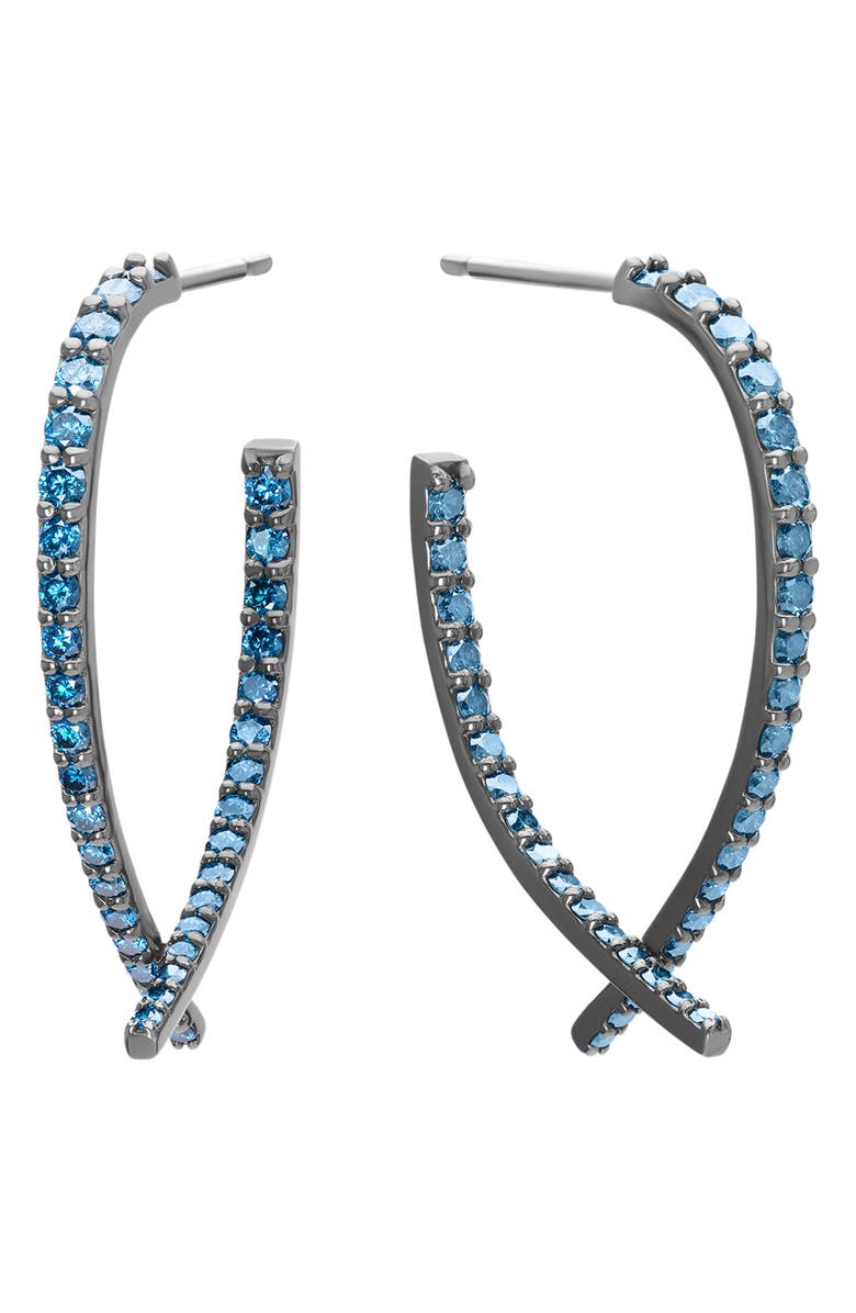 LANA Small 14K Gold Blue Diamond Upside Down Hoop Earrings, Main, color, Black Gold