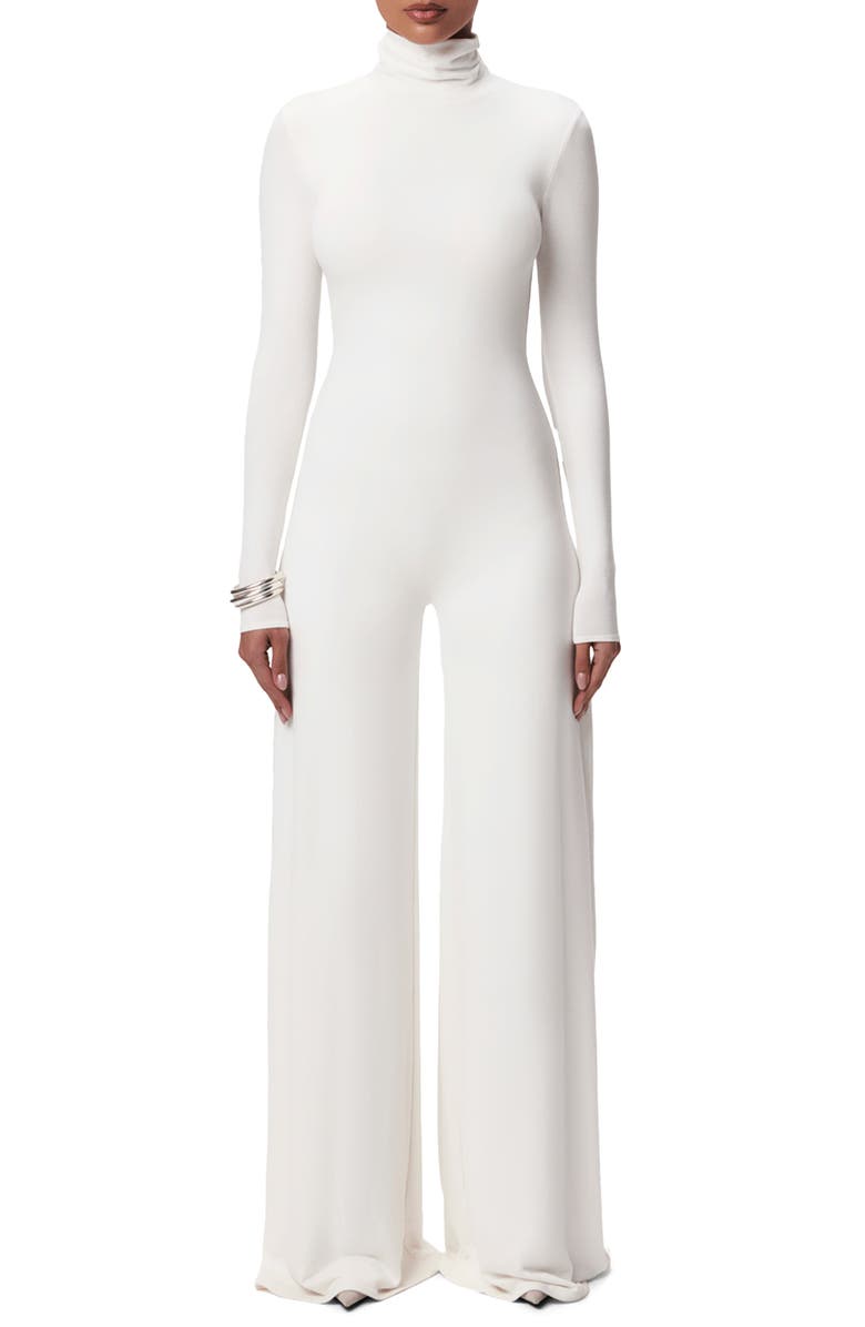 Naked Wardrobe Sculpt Turtleneck Wide Leg Jumpsuit, Main, color, White