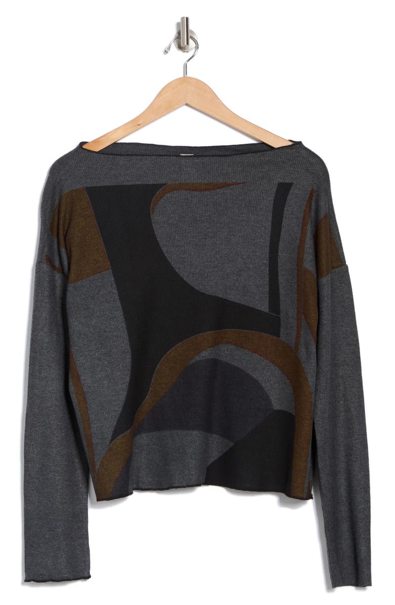 GO COUTURE Boat Neck Sweater, Alternate, color, Charcoal Black Geometric Print
