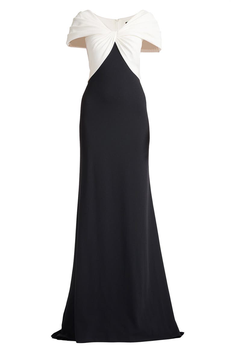 Colorblock Twist Front Gown, Alternate, color, IVORY/ BLACK