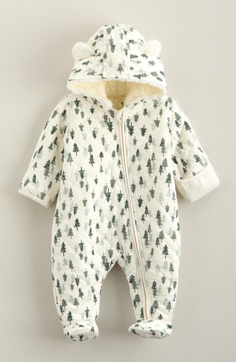 Ear Appliqué Quilted Faux Fur Lined Hooded Bunting