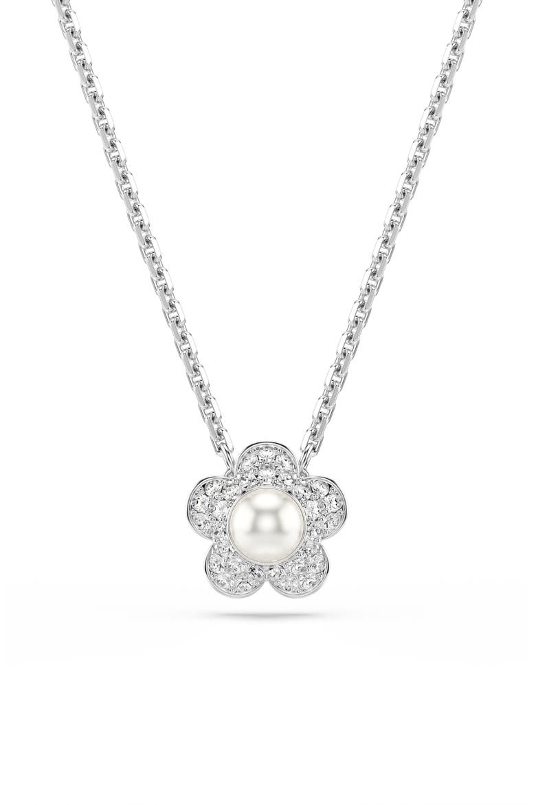 x Ariana Grande Angelic Crystal Faux Pearl Necklace, Main, color, SILVER/ WHITE