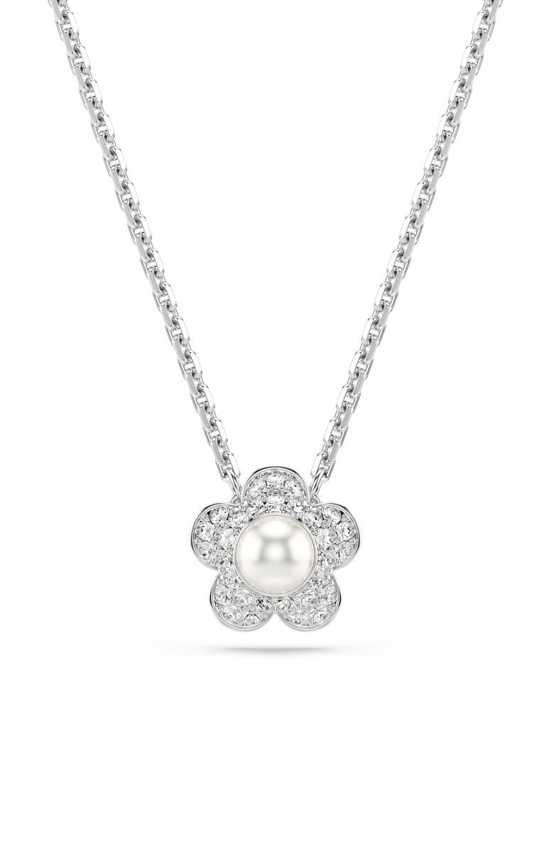 Swarovski Angelic Crystal Faux Pearl Necklace, Main, color, Silver/ White