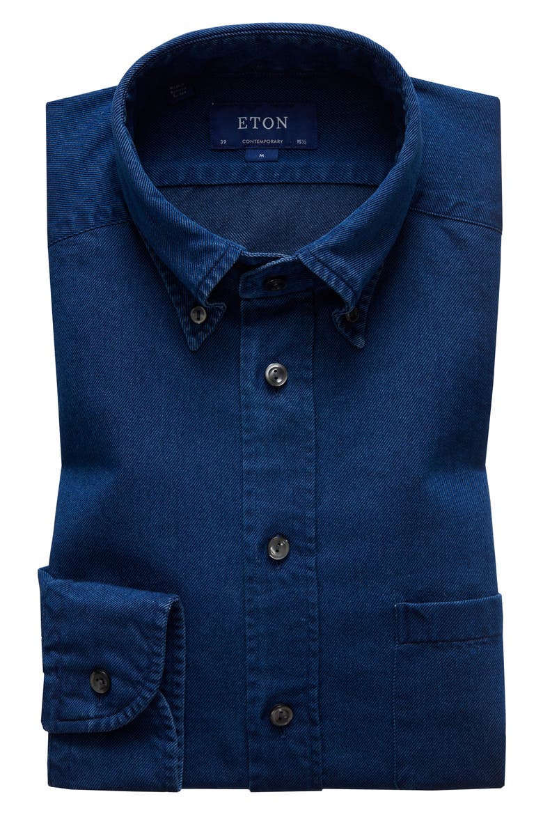Soft Casual Line Contemporary Fit Chambray Shirt, Main, color, BLUE