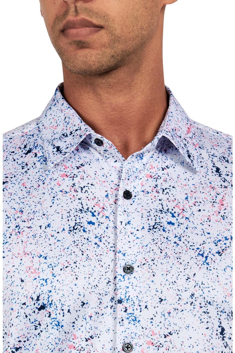 Regular Fit Splatter Print Recycled Performance Golf Button-Down Shirt, Alternate, color, WHITE
