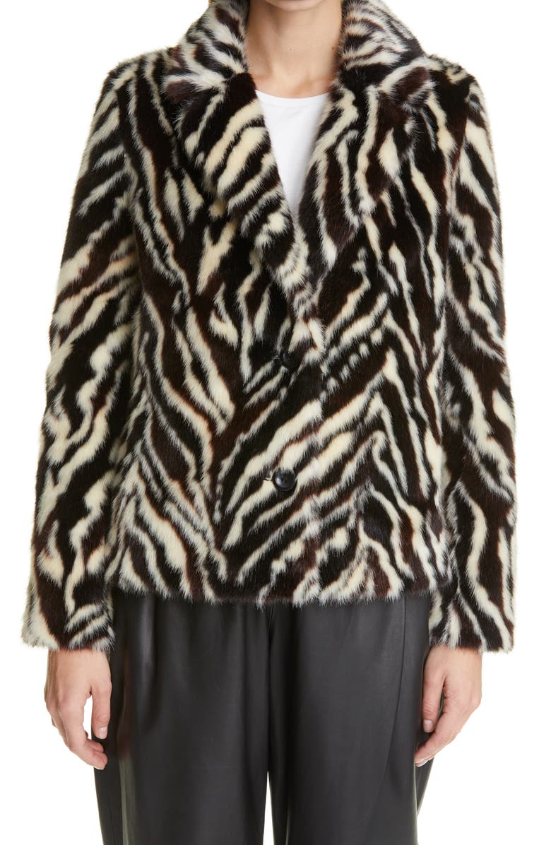 Stand Studio Melody Zebra Print Faux Fur Blazer, Main, color, 