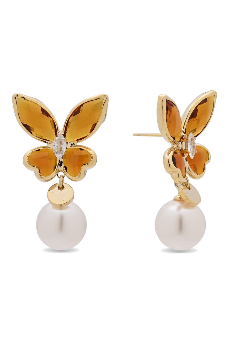 Alessia Faux Pearl Butterfly Drop Earrings, Main, color, GOLD