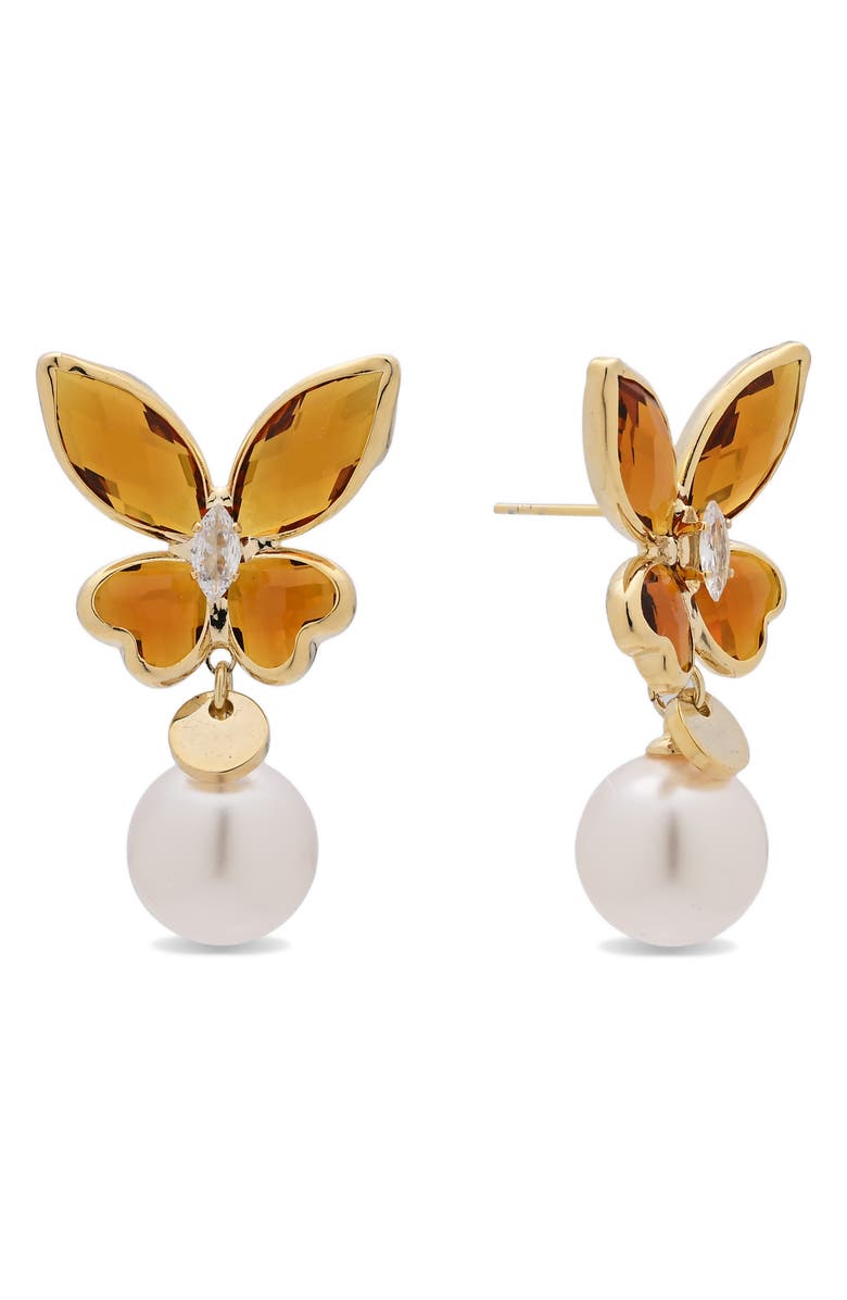 EYE CANDY LOS ANGELES Alessia Faux Pearl Butterfly Drop Earrings, Main, color, Gold