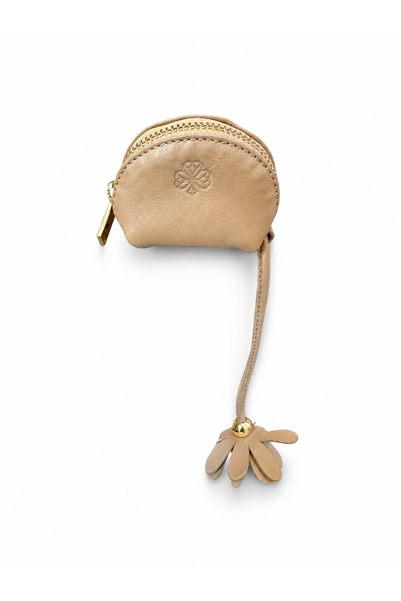 Écrin Éclat Textured Italian Leather Coin Pouch, Main, color, Honey