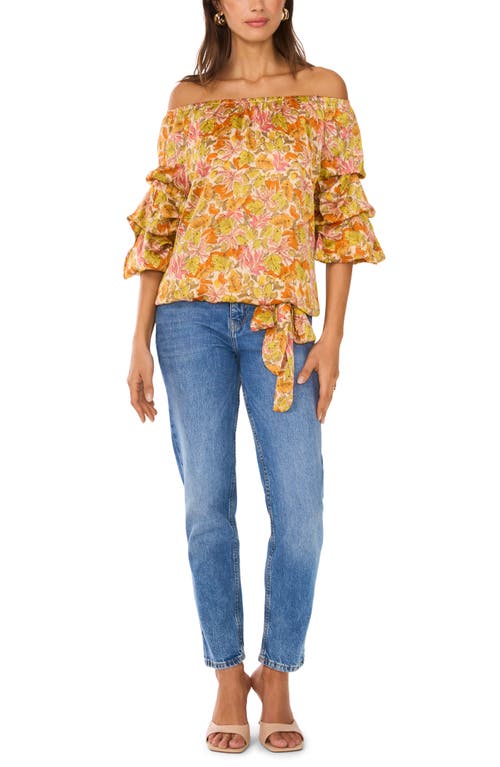 Vince Camuto Floral Off The Shoulder Bubble Sleeve Top In Crushed Orange