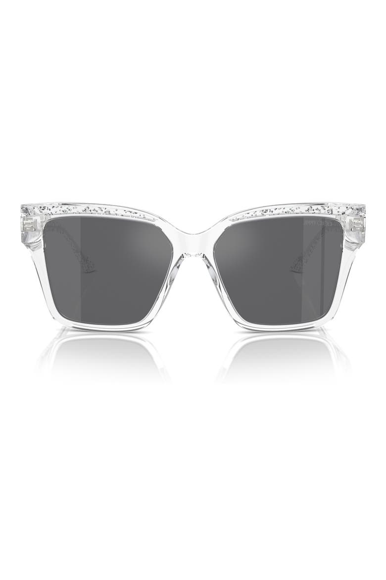 55mm Pillow Sunglasses, Main, color, CRYSTAL / GLITTER / GREY