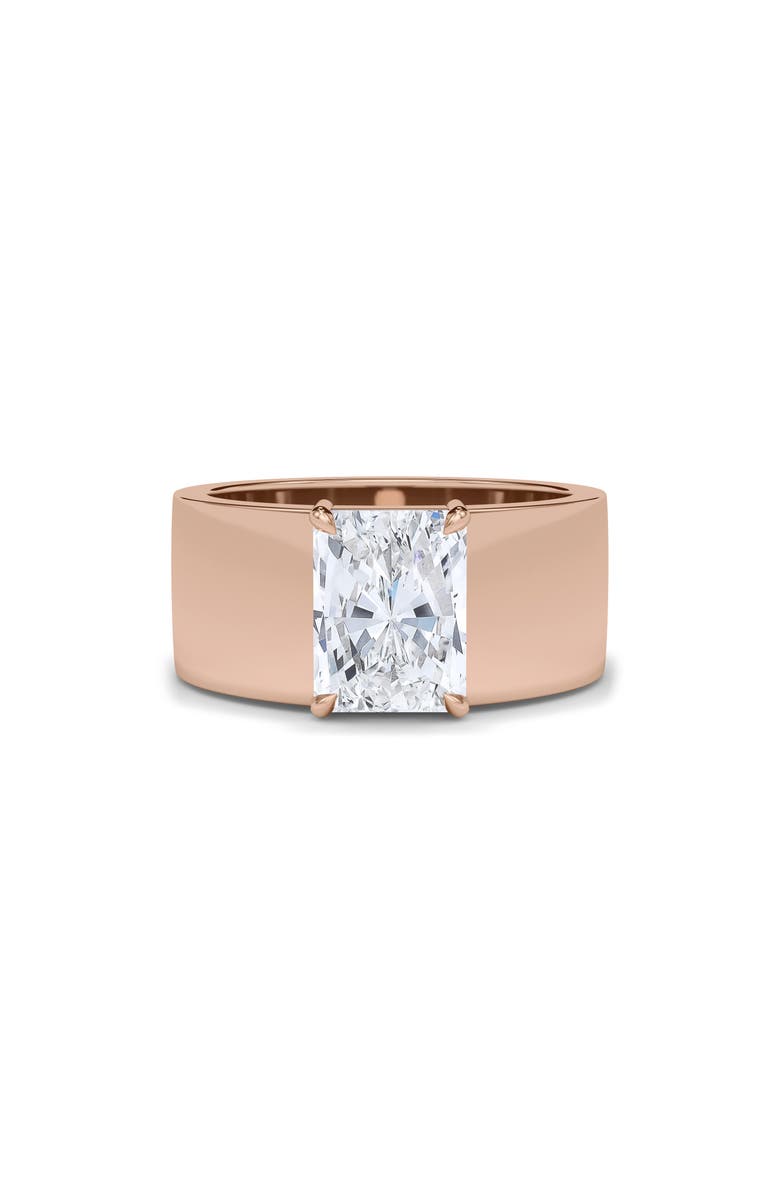 HauteCarat Radiant Cut Cigar Lab Created Diamond Ring, Alternate, color, 18K Rose Gold