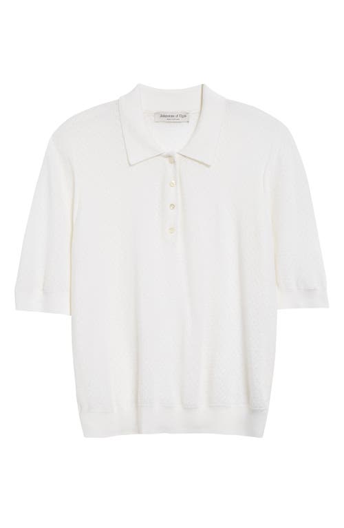 Johnstons Of Elgin Supertine Merino Wool Mesh Polo Sweater In White