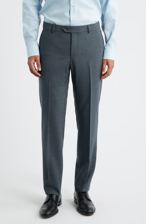 Saxony Trim Fit Flat Front Thatch Weave Wool Blend Dress Pants