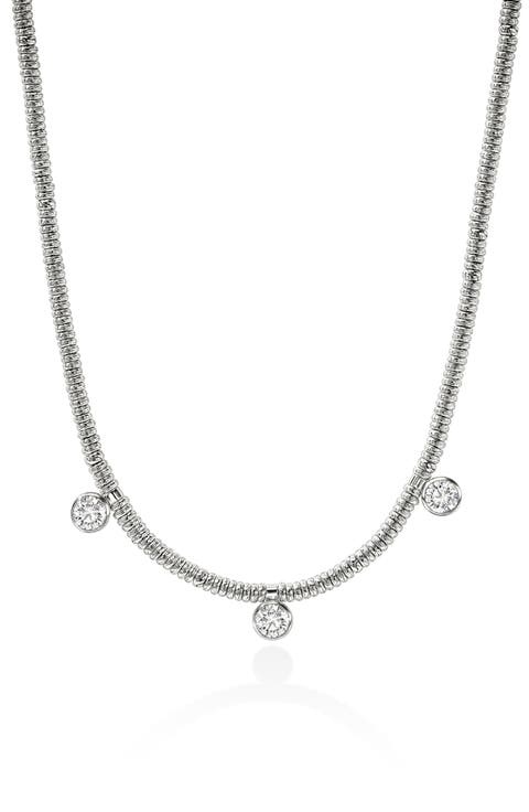 Lovestruck Sterling Silver Lab Grown Diamond Heishi Station Necklace