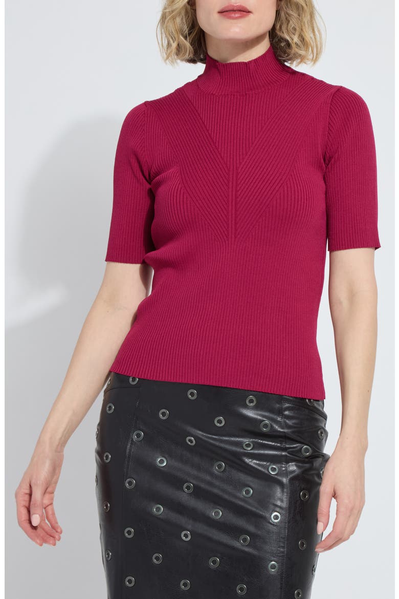 Bernadette Mock Neck Short Sleeve Sweater, Main, color, FUCHSIA RED