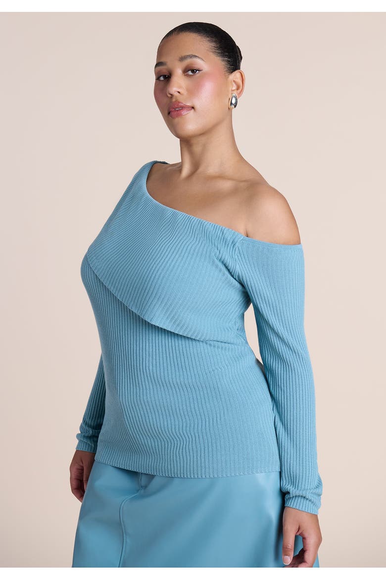 Ribbed Off The Shoulder Sweater, Alternate, color, CAMEO BLUE