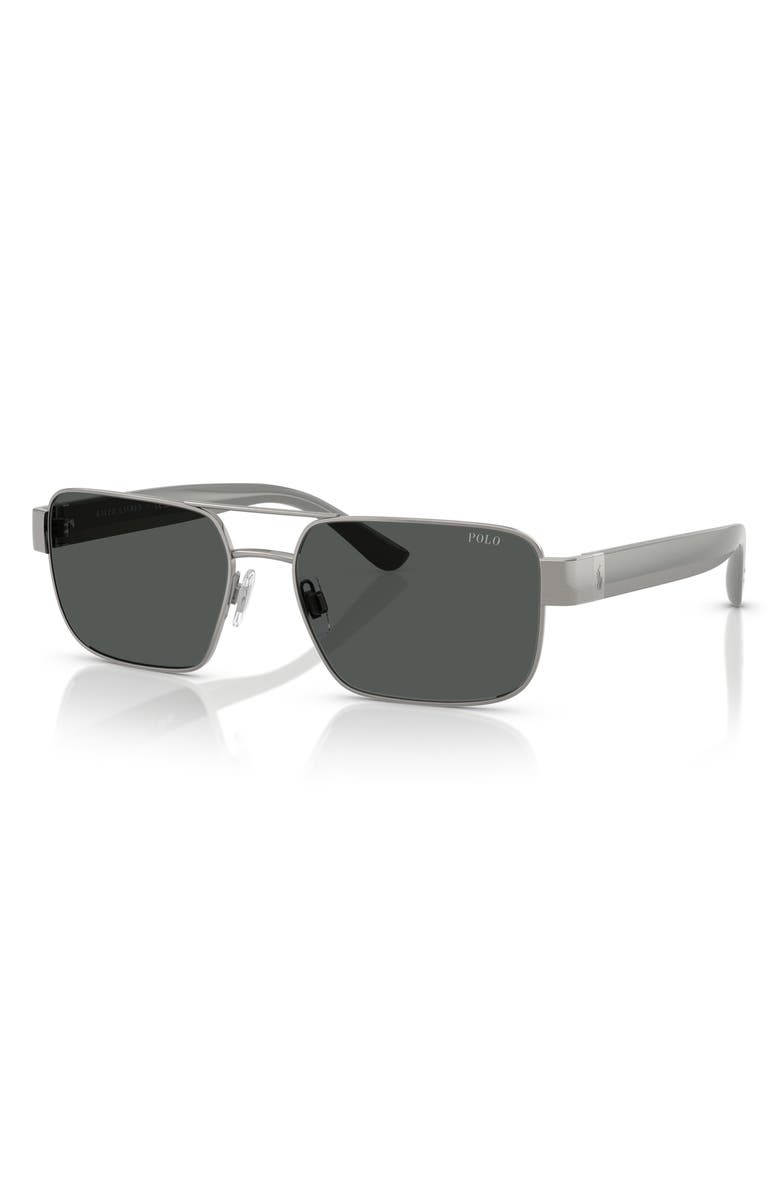 Polo Ralph Lauren 58mm Rectangle Sunglasses, Alternate, color, Brushed Gunmetal / Dark Grey