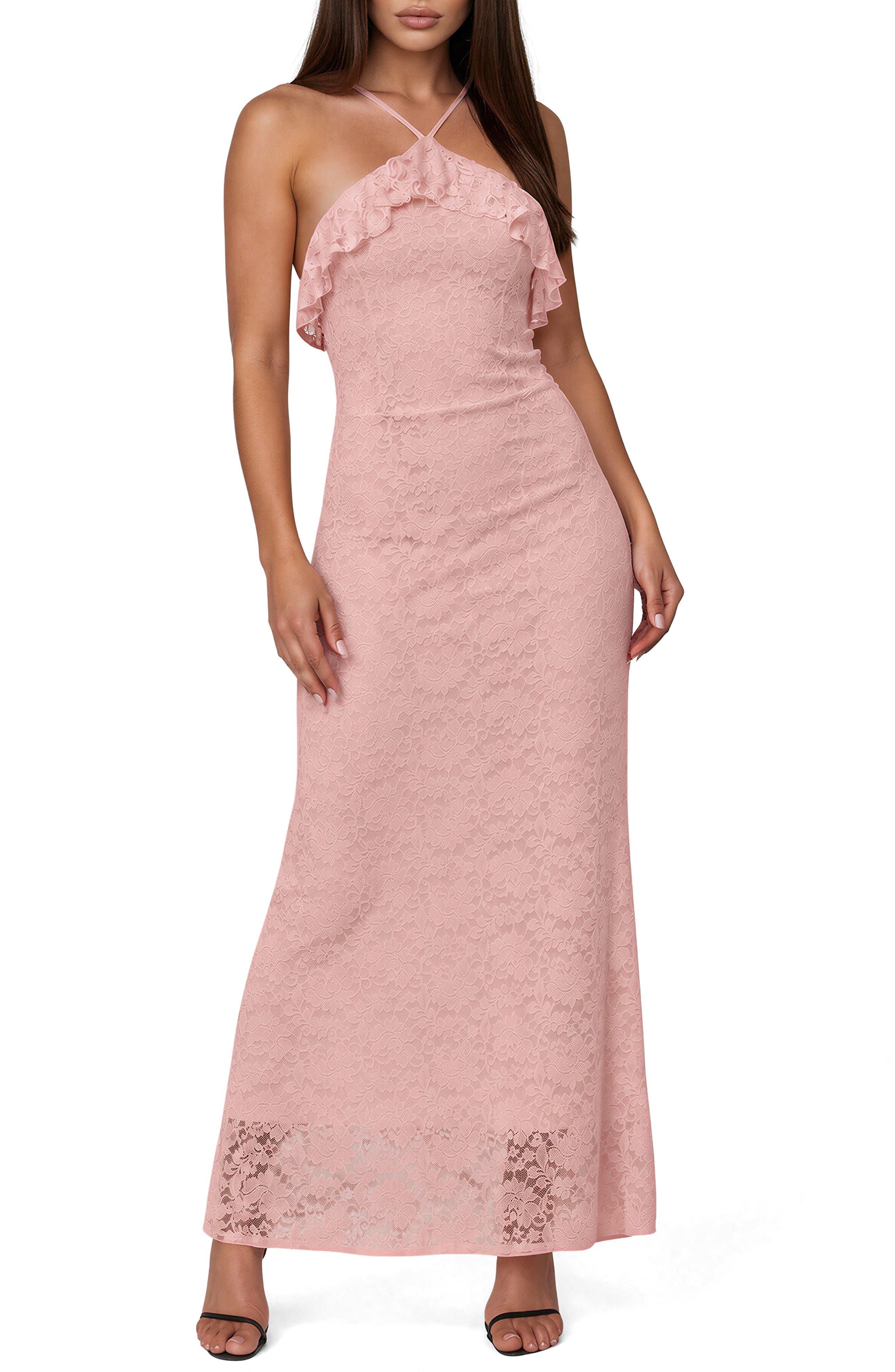 Lace Ruffle Halter Maxi Dress