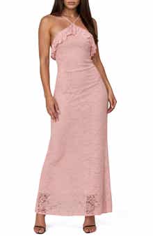 Lace Ruffle Halter Maxi Dress