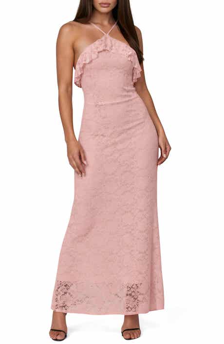 Lace Ruffle Halter Maxi Dress