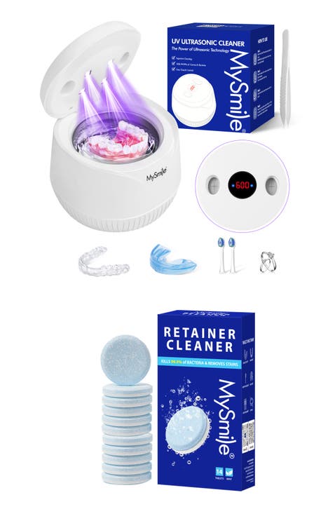 Retainer Care Essentials Bundle - Ultrasonic Retainer Cleaner Machine, 200 mL, 45kHz + Mint Retainer Cleaner Tablets