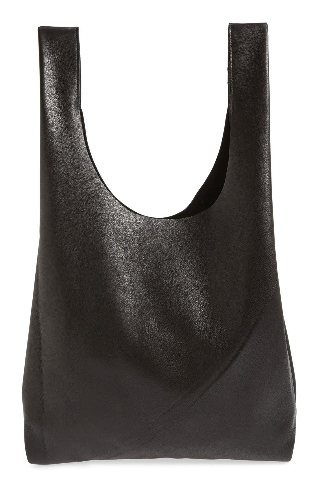 Leather Tote, Alternate, color, BLACK