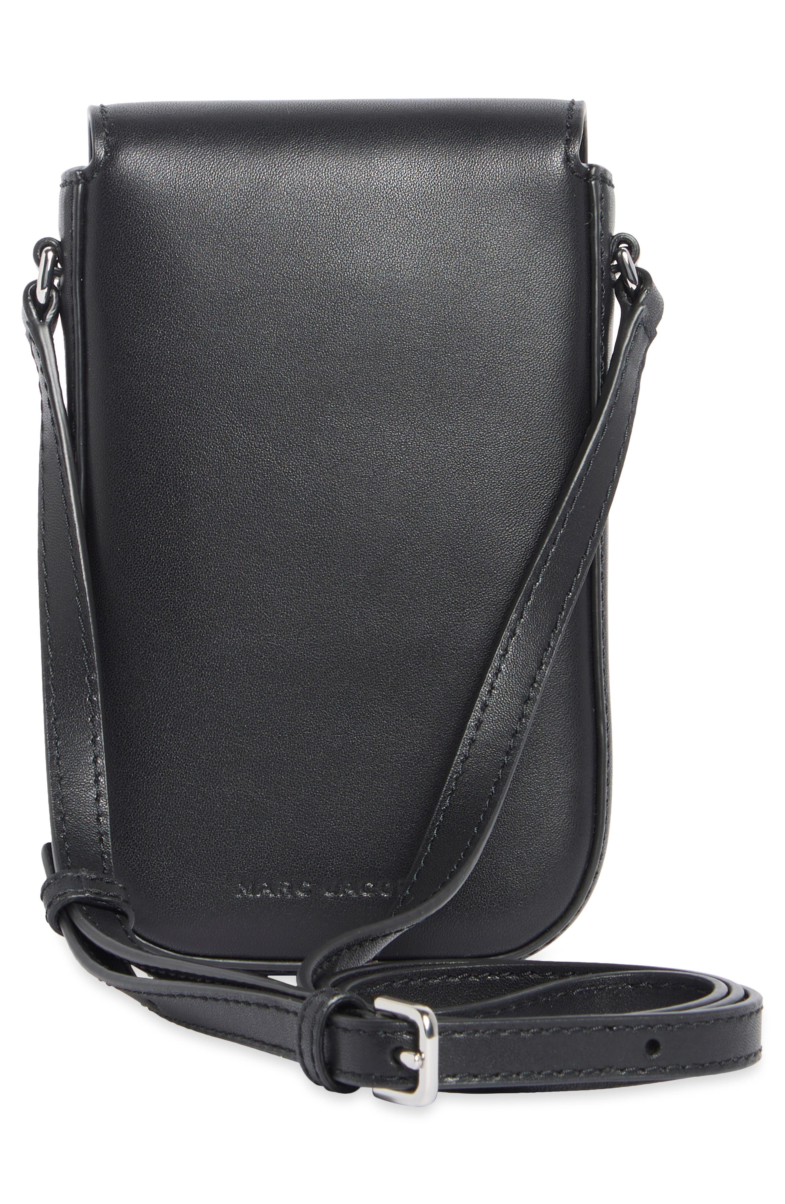 The Phone Leather Crossbody Bag, Alternate, color, BLACK