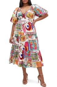 City Chic Simona Print Fit & Flare Midi Dress