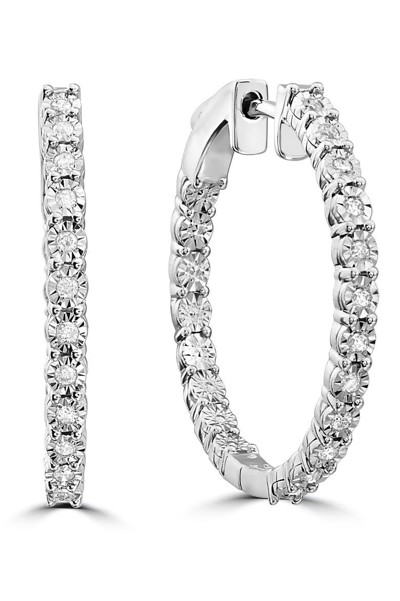 Sterling Silver Diamond Sunburst Hoop Earrings - 0.21 ctw, Main, color, WHITE