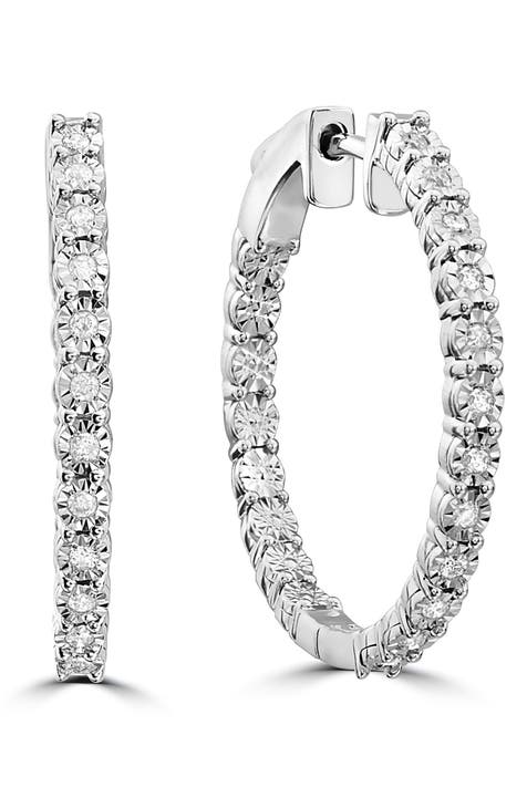 Sterling Silver Diamond Sunburst Hoop Earrings - 0.21 ctw