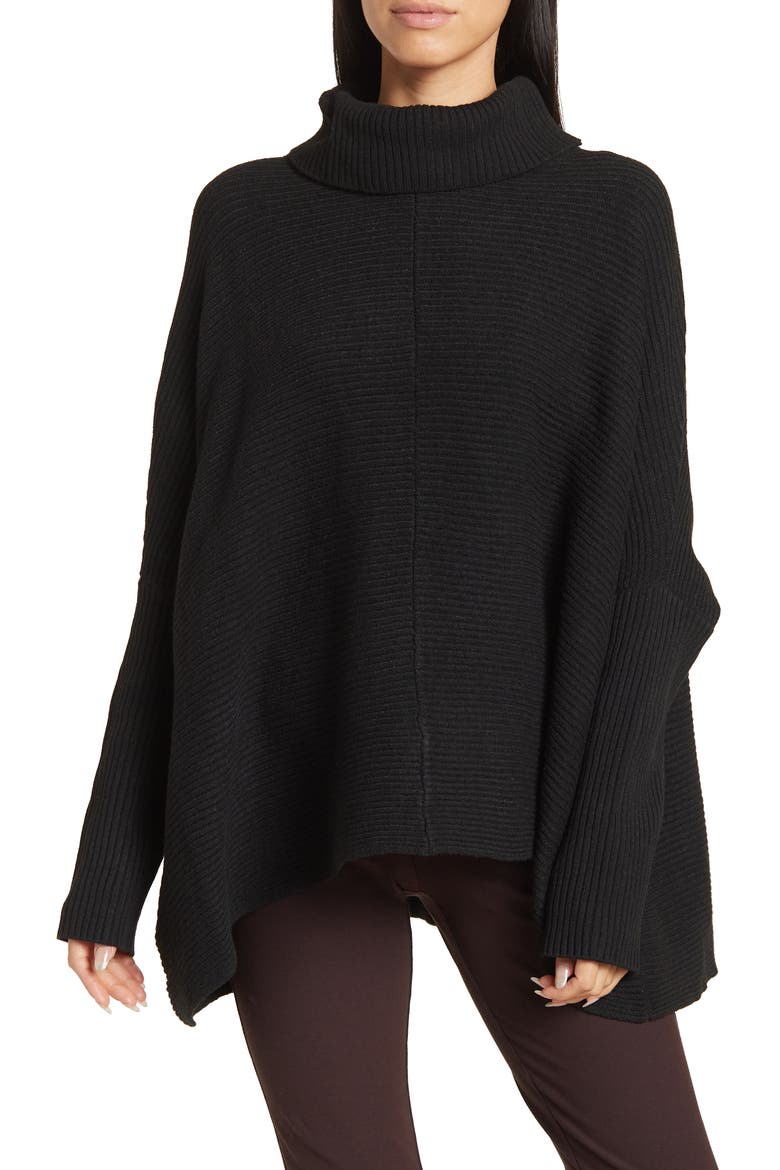 Oversized Ribbed Mock Neck Sweater, Main, color, BLACK