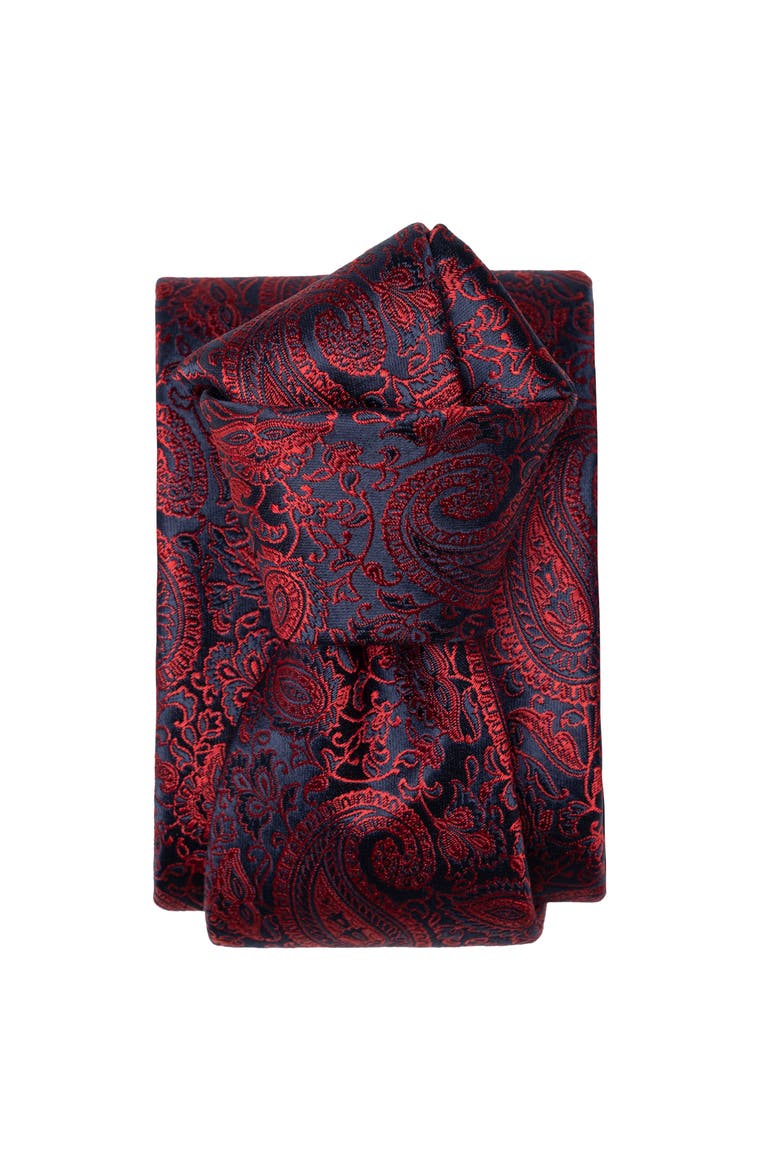 Donatello - Silk Jacquard Tie for Men, Alternate, color, Ruby Red and Navy