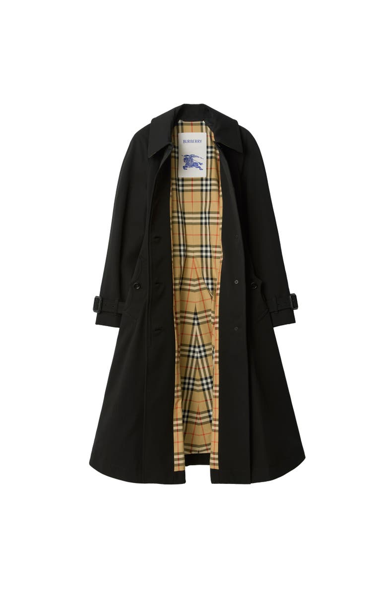 Burberry Long Gabardine Ellingham Fit-and-flare Car Coat, Alternate, color, Black