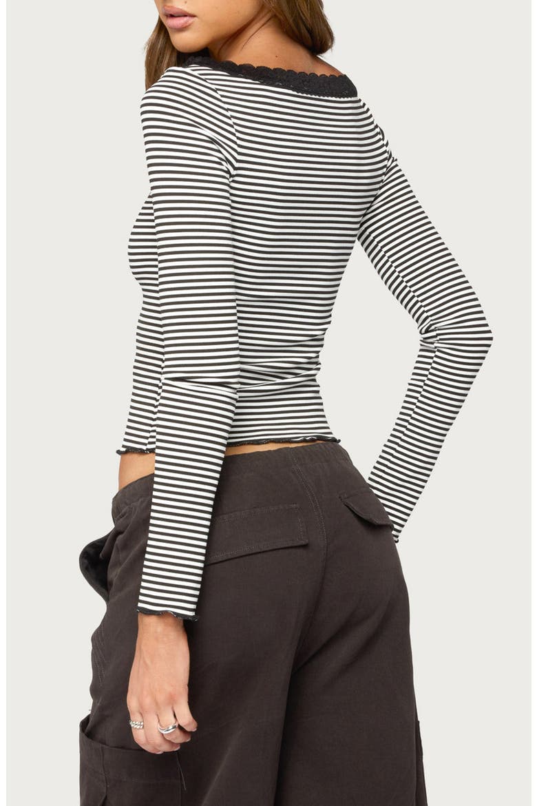 Jaela Lace Trim Striped Top, Alternate, color, BLACK-AND-WHITE