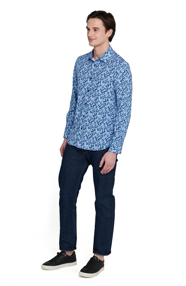 CONSTRUCT Slim Fit Floral Cluster Performance Long Sleeve Shirt, Alternate, color, Navy/Blue